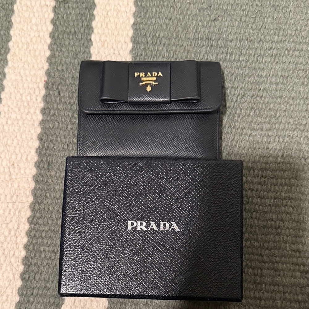Prada Black Card Holder with Gold Logo